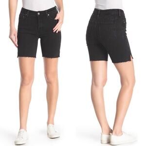 Free People Shorts Black Denim Bermuda Mid Length Raw Hem Charcoal Gray 26